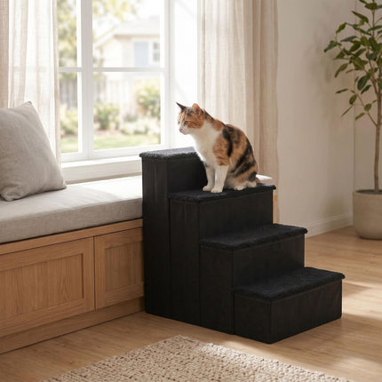 Foldable Dog Steps with Storage, Large, Black