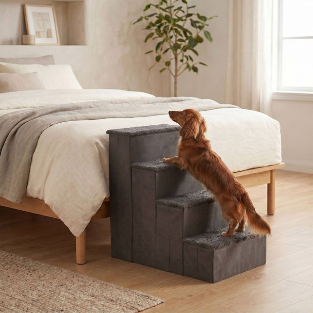 Faltbare Hundetreppe mit Stauraum, Groß, Grau