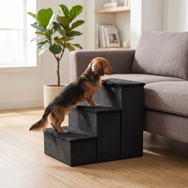 Zusammenklappbare Hundetreppe mit Stauraum, Mittel, Schwarz