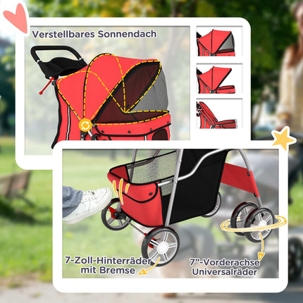 Faltbarer Hundebuggy, Rot, bis 10 kg, Kissen
