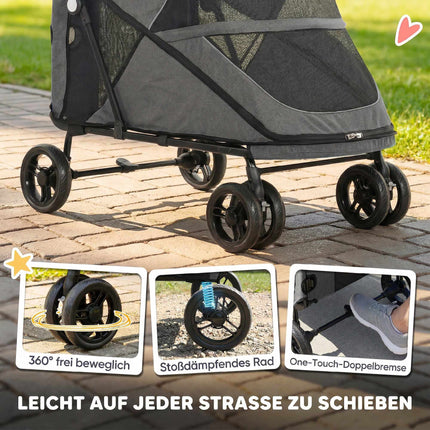 Faltbarer Hundebuggy für große Hunde bis 30kg, Grau
