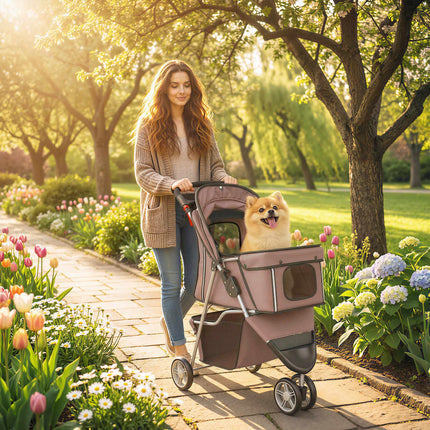 Zusammenklappbarer Hunde-Buggy bis 10 kg, Korb, Becherhalter