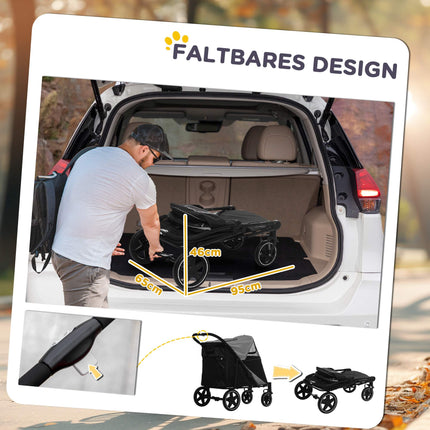 Foldable Dog Stroller with Adjustable Canopy, Grey, 30kg Capacity