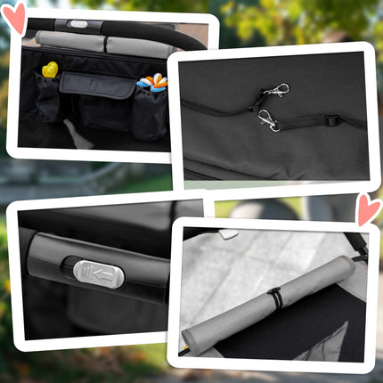 Foldable Dog Stroller with Adjustable Canopy, Grey, 30kg Capacity