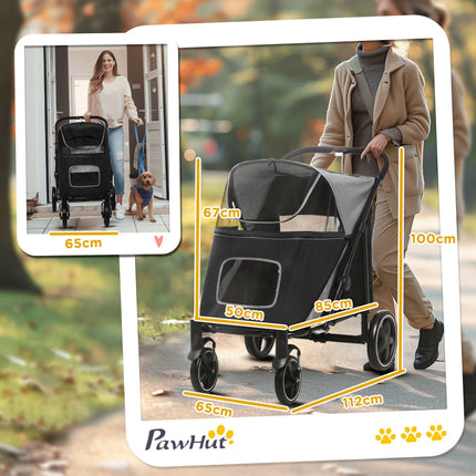 Foldable Dog Stroller with Adjustable Canopy, Grey, 30kg Capacity