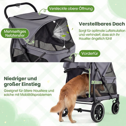 Faltbarer Hundebuggy mit geländegängigen Rädern, Grau