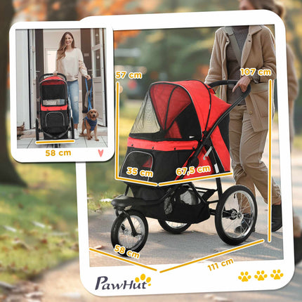 Foldable Dog Stroller with Sunshade, Red, 111x58x107 cm