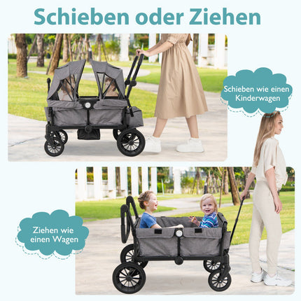 Faltbarer Geschwisterkinderwagen mit verstellbarem Griff, Grau