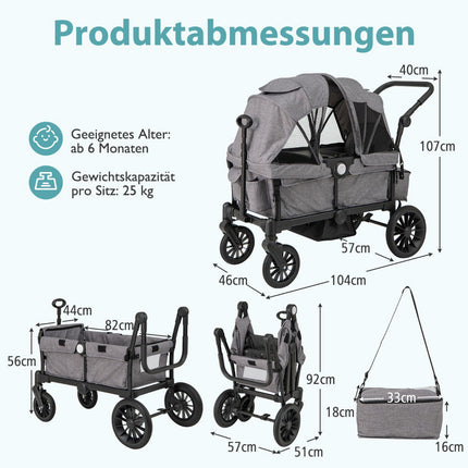 Faltbarer Geschwisterkinderwagen mit verstellbarem Griff, Grau