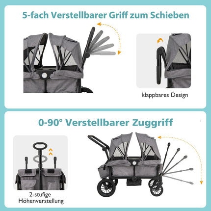 Faltbarer Geschwisterkinderwagen mit verstellbarem Griff, Grau