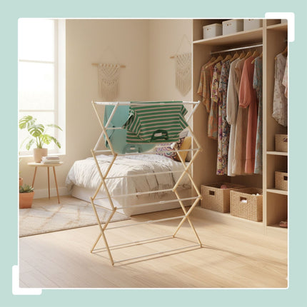 Foldable Drying Rack – Bamboo & Metal, 6 Tiers