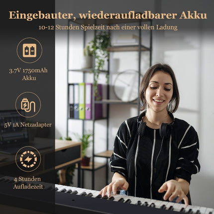 Faltbares E-Keyboard faltbar mit 88 beleuchteten Tasten Digital Keyboard Digitaltastatur Schwarz