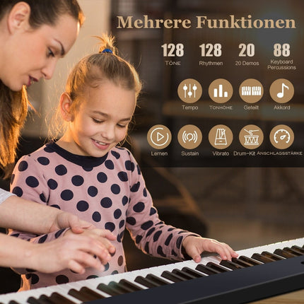 Faltbares E-Keyboard faltbar mit 88 beleuchteten Tasten Digital Keyboard Digitaltastatur Schwarz