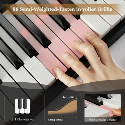 Faltbares E-Keyboard faltbar mit 88 beleuchteten Tasten Digital Keyboard Digitaltastatur Schwarz