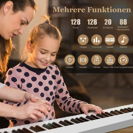 Clavier électronique pliable avec 88 touches éclairées, clavier numérique blanc