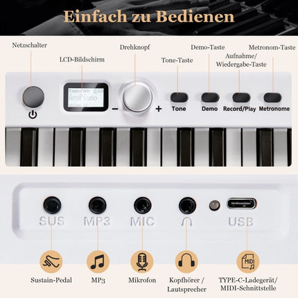 Clavier électronique pliable avec 88 touches éclairées, clavier numérique blanc