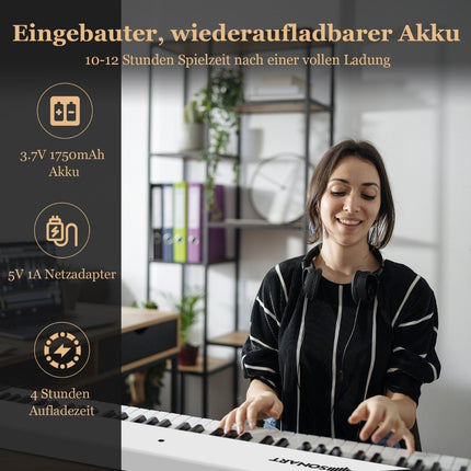 Clavier électronique pliable avec 88 touches éclairées, clavier numérique blanc