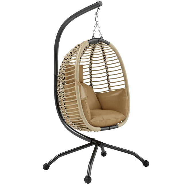 Faltbarer eiförmiger Hängesessel mit Gestell, Beige