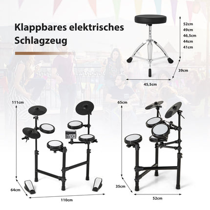 Foldable Electronic Drum Set with Mesh Pads, 150 Sounds