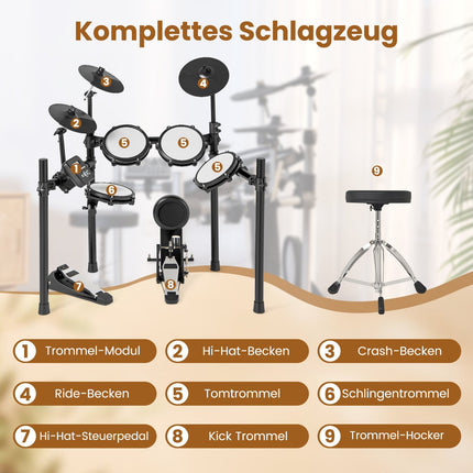 Foldable Electronic Drum Set with Mesh Pads, 225 Sounds