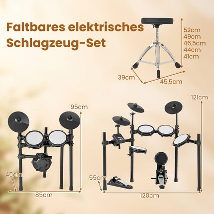 Foldable Electronic Drum Set with Mesh Pads, 225 Sounds