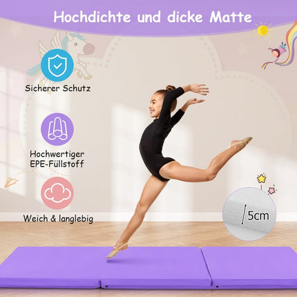 Foldable Exercise Mat, Portable with Handles, 180x60 cm