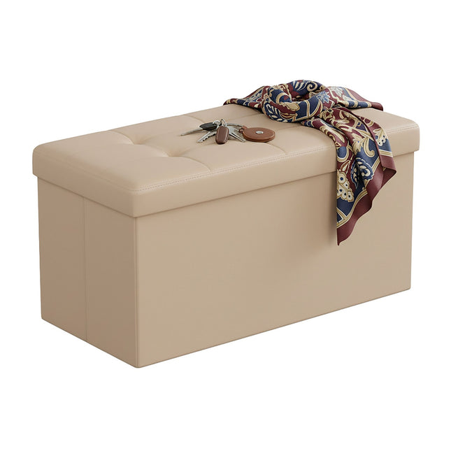 Foldable Faux Leather Storage Bench – Seats Two