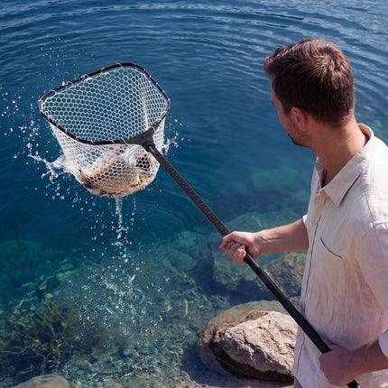Foldable Fishing Landing Net, Telescopic 76 in, Silicone Mesh