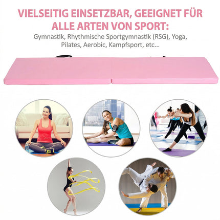 Faltbare Fitnessmatte mit Griffen, 180x60x5 cm, Pink