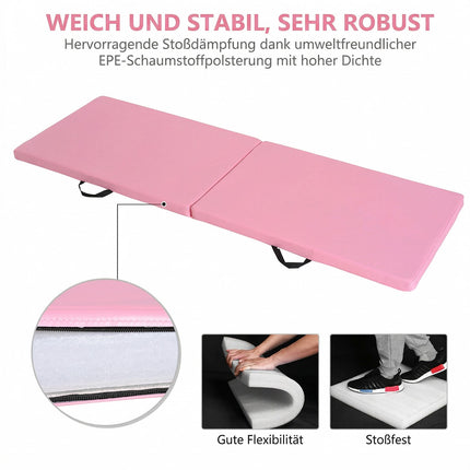 Faltbare Fitnessmatte mit Griffen, 180x60x5 cm, Pink