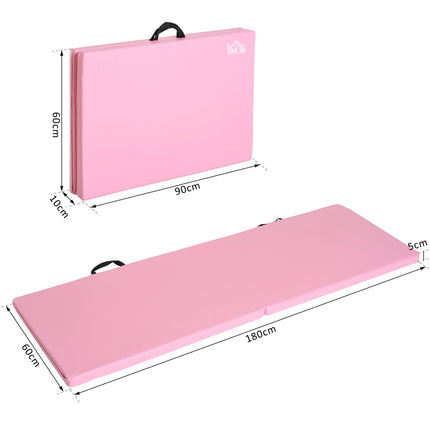 Faltbare Fitnessmatte mit Griffen, 180x60x5 cm, Pink
