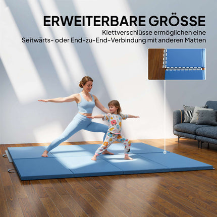 Faltbare Fitnessmatte mit Griffen, 240x120x5 cm, Hellblau