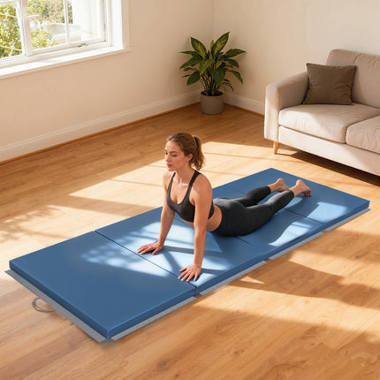 Faltbare Fitnessmatte mit Griffen, 240x120x5 cm, Hellblau