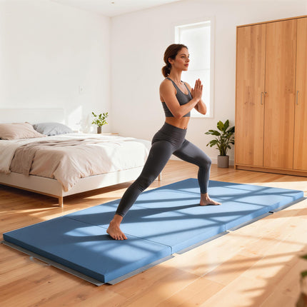 Faltbare Fitnessmatte mit Griffen, 240x120x5 cm, Hellblau