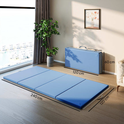 Faltbare Fitnessmatte mit Griffen, 240x120x5 cm, Hellblau