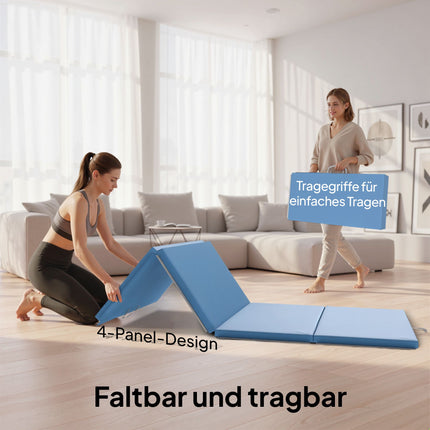 Faltbare Fitnessmatte mit Griffen, 240x120x5 cm, Hellblau