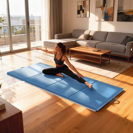 Faltbare Fitnessmatte mit Griffen, 240x120x5 cm, Hellblau