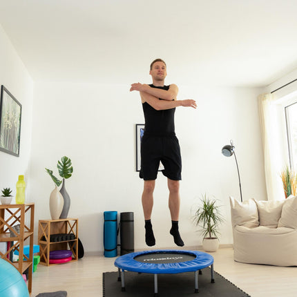 Klappbares Fitness-Trampolin, Blau-Schwarz, Indoor-Trainings-Trampolin Rebounder