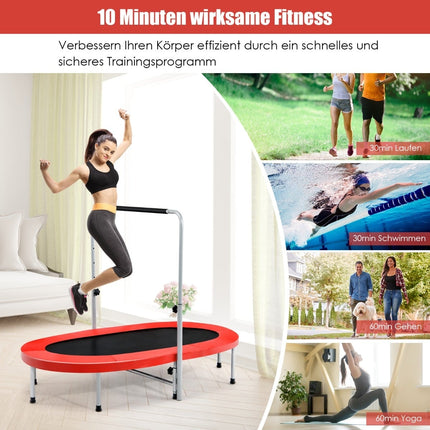 Skládací fitness trampolína s nastavitelným madlem, červená, nosnost 150kg