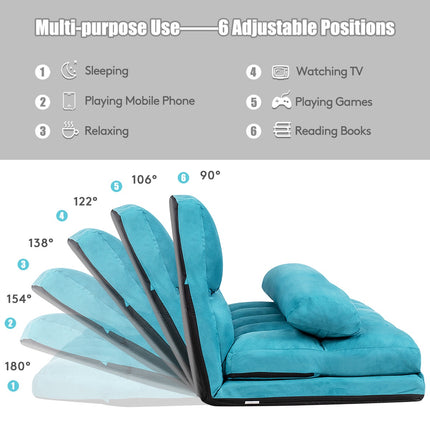 Foldable Floor Sofa Bed, 6-Position Adjustable, Blue