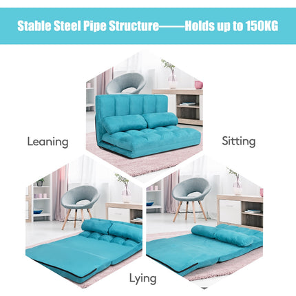 Foldable Floor Sofa Bed, 6-Position Adjustable, Blue
