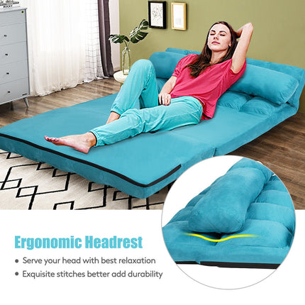 Foldable Floor Sofa Bed, 6-Position Adjustable, Blue