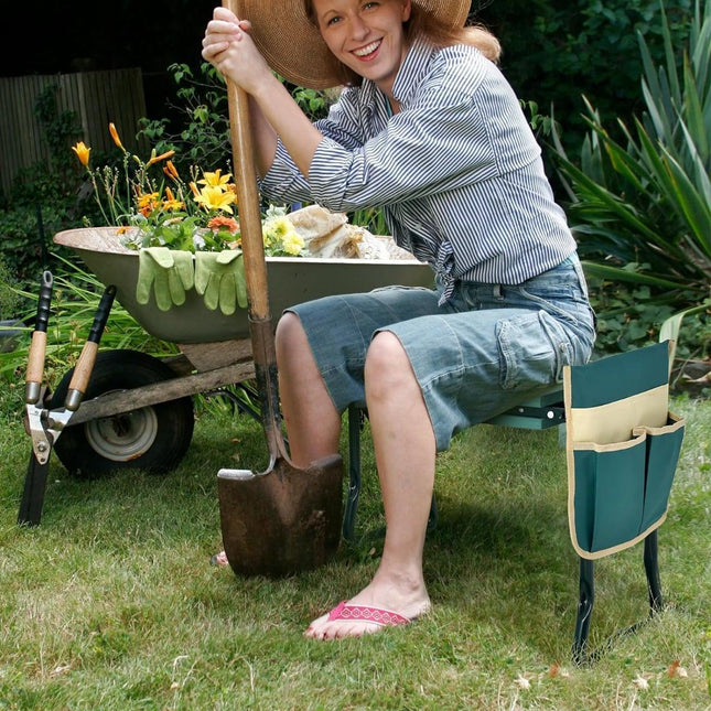Klappbarer Gartenknieschoner & Sitz mit EVA-Polster und Werkzeugtasche