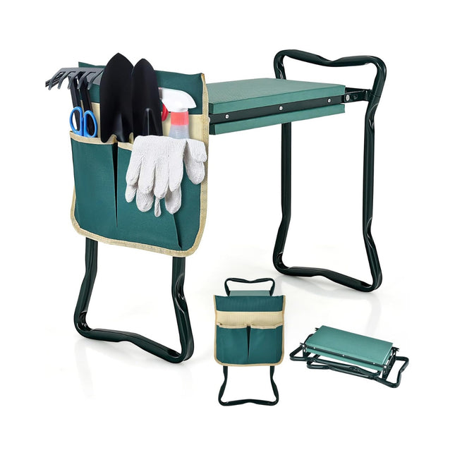 Klappbarer Gartenknieschoner & Sitz mit EVA-Polster und Werkzeugtasche