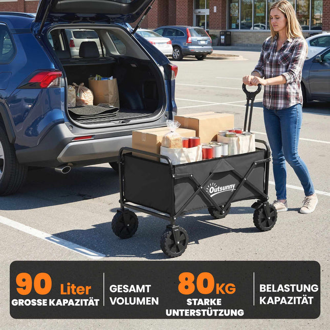 Faltbarer Gartenwagen mit verstellbarem Griff, Schwarz, 80 kg Tragkraft