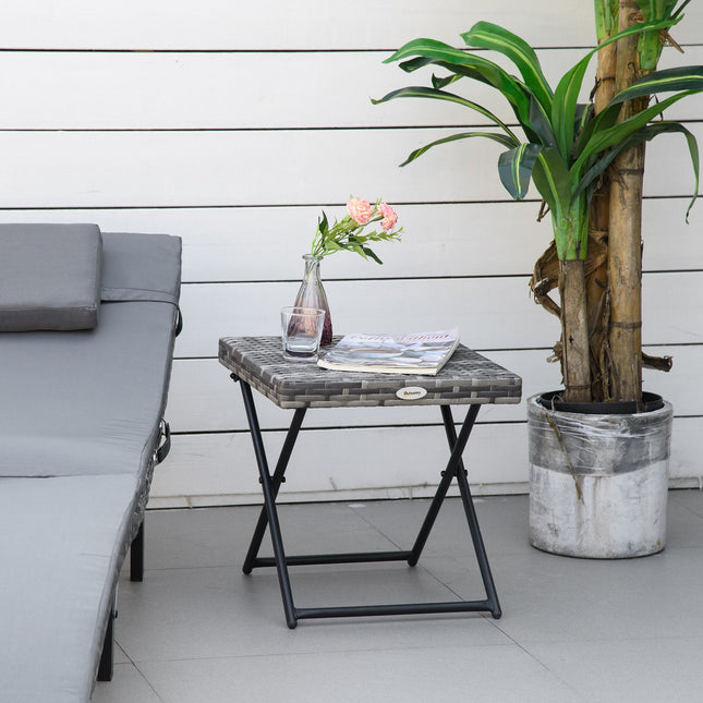 Klappbarer Gartencouchtisch aus grauem Polyrattan, 40x40x40 cm