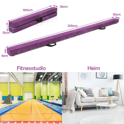 Foldable Gymnastics Balance Beam, 210cm, Non-Slip, Purple