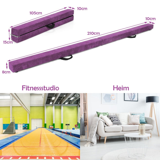 Foldable Gymnastics Balance Beam, 210cm, Non-Slip, Purple