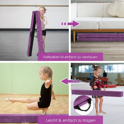 Foldable Gymnastics Balance Beam, 210cm, Non-Slip, Purple