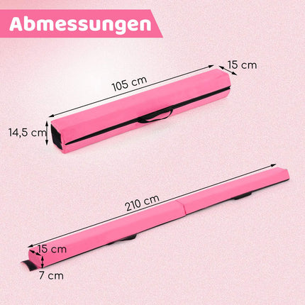 Foldable Gymnastics Balance Beam, 210 cm, Pink, Non-Slip